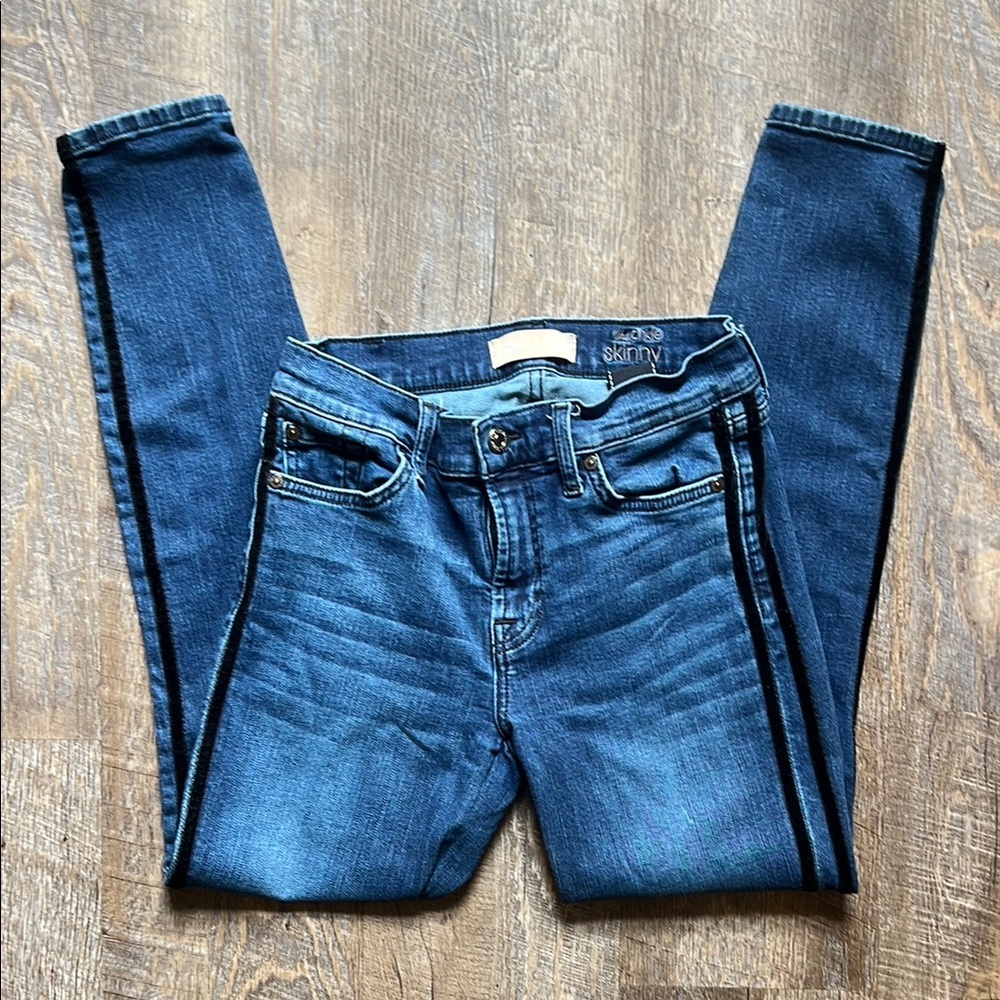 7 For All Mankind Blue Skinny Jeans with Tapered Ankle Fit